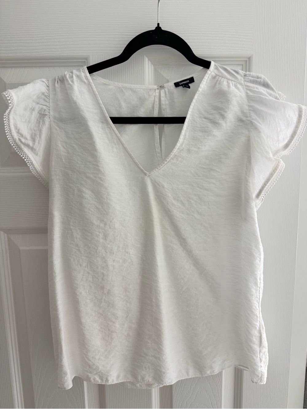 Express White V-Neck Flutter Sleeve Blouse